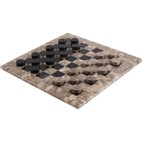 Marble Checkers Board Game 15 Inches Oceanic and Black Handmade 2-Player Tournament Checker Set, Board Game Set – Elegant Holiday