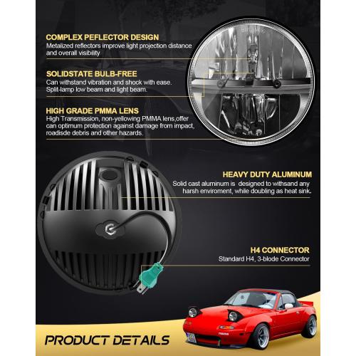 UNI-SHINE 2PCS 7-Inch LED Headlights - DOT Approved, Hi/Lo Beam, Compatible with Jeep Wrangler, Chevy, and Miata - Plug and Play