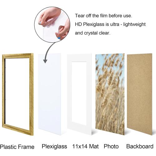Vittanly 16x20 Poster Frames Set of 2, Vintage Photo Frames, Rustic Gold | Display 11x14 Pictures with Mat or 16x20 without Mat, Rustic Frames with Plexiglass, Farmhouse Home Decor for Wall Mounting