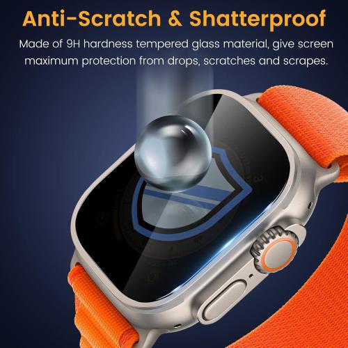 [3 Pack Privacy Screen Protector for Apple Watch Ultra 3 49mm Accessories, Anti-peep Tempered Glass Screen Protector Scratch Resistant Waterproof Anti-Spy Cover for iwatch Ultra 3/2/Ultra