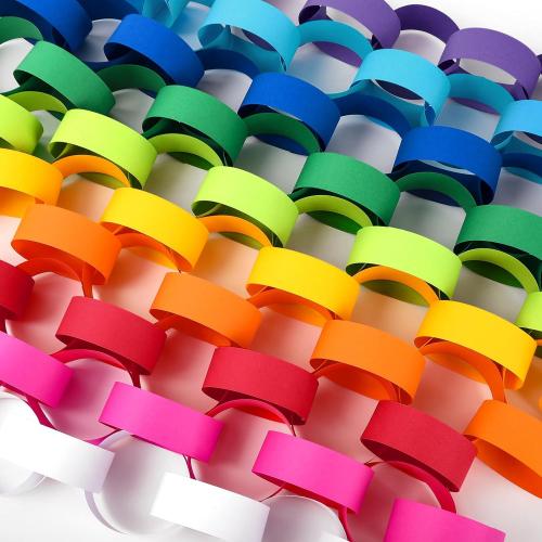 800pcs Rainbow Paper Chains with Glue Tapes, 10 Colors, Paper Craft Favors for Birthday, Baby Shower, Party Decoration