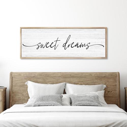 Brown 41x15 Sweet Dreams Wall Decor Above Bed Large 41''×15'' Farmhouse Wall Decor for Bedroom Guest Room Decor Framed Wood Wall Art Rustic Master Bedroom Wall Decoration 01 (brown frame)