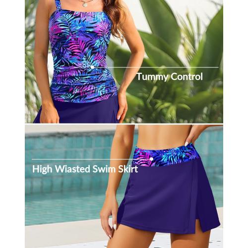 LARGE Womens Two Piece Tankini Bathing Suits with Skirt Tummy Control Swimsuits Ladies Swimwear