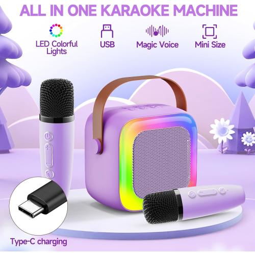 Mini Karaoke Machine for Kids Teen Adults, Kids Karaoke Machine with 2 Wireless Microphones and LED Lights Toys for Party, Home, Gifts for 4 5 6 7 8 9 10 11 12  Years Girls Boys(purple)***