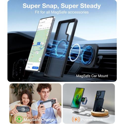 TORRAS Magnetic Shockproof for Samsung Galaxy S25 Ultra Case, Fit for MagSafe, 4X Military Grade Protection, Translucent Slim Case for Samsung S25 Ultra Case Anti-Fingerprint Anti-Scratch, Black