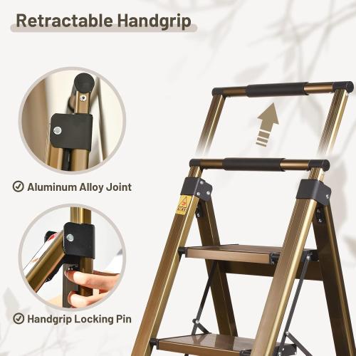 XinSunho 4 Step Ladder, Aluminum 4 Step Stool with Retractable Handrail and Anti-Slip Wide Pedal, Folding Stool Ladders 4 Steps, 330lbs Safety Household Slim Ladder