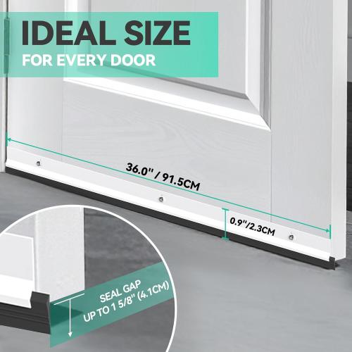 AMZNOVA Door Sweep, Door Threshold Sweeper for Interior & Exterior Bottom, Sweep Stripping Aluminum and Vinyl, Dust Bug Storm Weatherproof Aluminum Vinyl, 37in, White, 2Pack