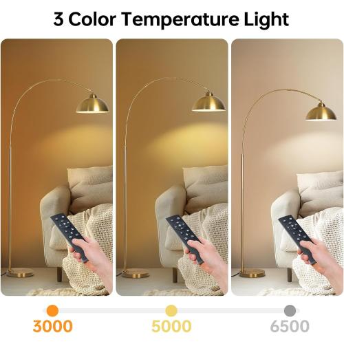 Floor Lamp with 3 Light Modes Adjustable– Modern Arc Standing Tall Lamp Dimmable Brightness, Perfect for Living Room, Bedroom, and Office, Gold