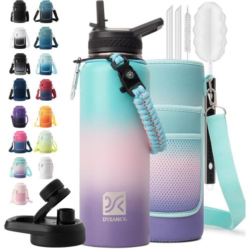 Insulated Water Bottle | Thickened Stainless Steel Vacuum Metal | Portable Sports Water Jug for Gym and Hiking with Straw, Carrier Bag, Handle Strap | BPA-Free 40 oz