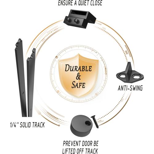 Double Barn Door Hardware Kit - 8 FT Steel Heavy Duty Rail Exterior Sliding Barn Doors Slide Track Roller Set with Floor Guide Fits 24 inch Wide Panel for Garages/Closets/Bedroom/Kitchen (Black)