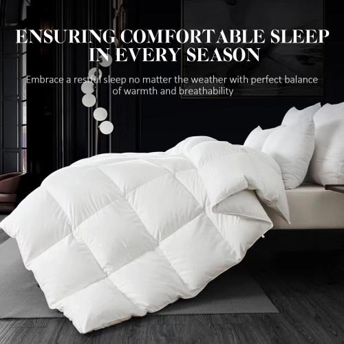 WhatsBedding White Queen Size Feather Down Fiber Comforter, Filled with Feather and Down Fiber, All Season Fluffy Ultra Soft 100% Cotton Duvet Insert, Luxury Hotel Bedding Style Comforter,90x90