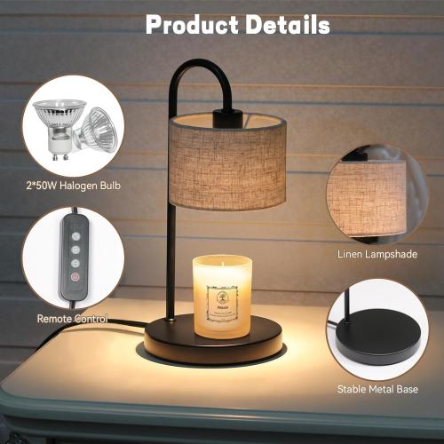 Candle Warmer Lamp with Timer, Dimmable Candle Wax Warmer Electric Candle Lamp for Scented Candles with 2 Bulbs, House Warming Gifts Christmas Gifts for Women Bedroom Home Decor - Linen