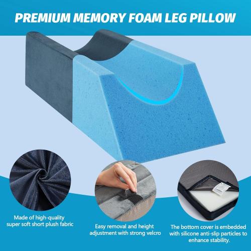 Memory Foam Leg Elevation Pillow - Post-Surgery, Knee and Ankle Injuries, Swelling - 3 Height Adjustments - Removable/Washable