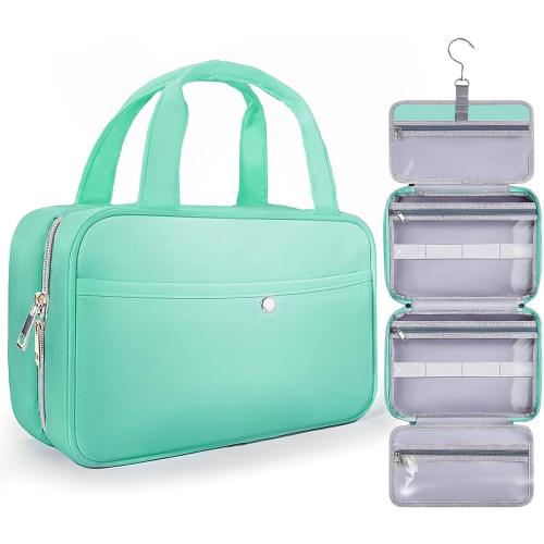 Travel Hanging Toiletry Bag for Women - Waterproof Cosmetic Organizer with Clear Window, Lightweight Bathroom Bags for Essentials, Makeup, Shampoo, Toiletries Green, Medium