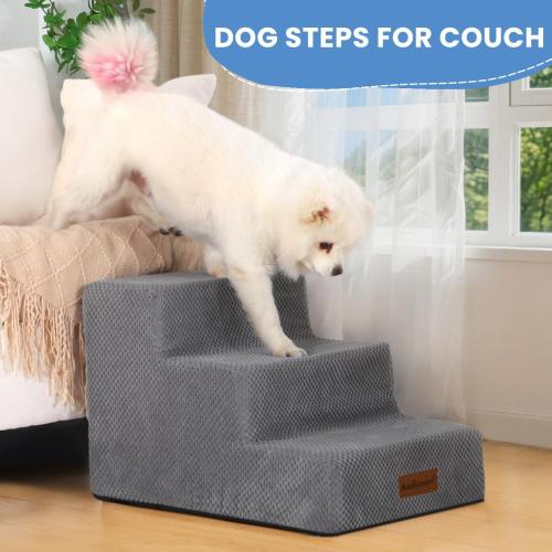 Dog Stairs for Small Dogs, 3-Step Non-Slip Pet Stairs for Couch Sofa and Chair, Dog Bed Stairs for Puppy, Older Cat,Grey,13.6 H