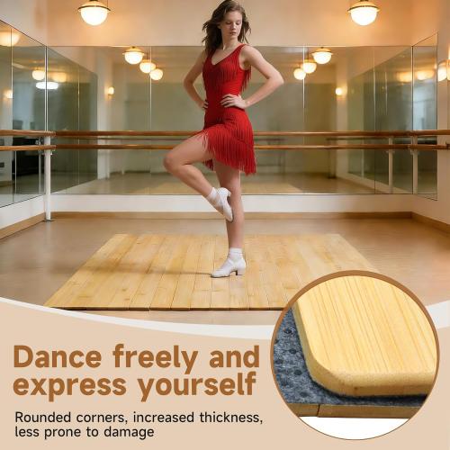 Tap Dance Floor for Any Surface, 48x38.5 Bamboo Portable Non-Slip Practice Surface with Storage Bag, Noise Reduction for Home & Studio Use
