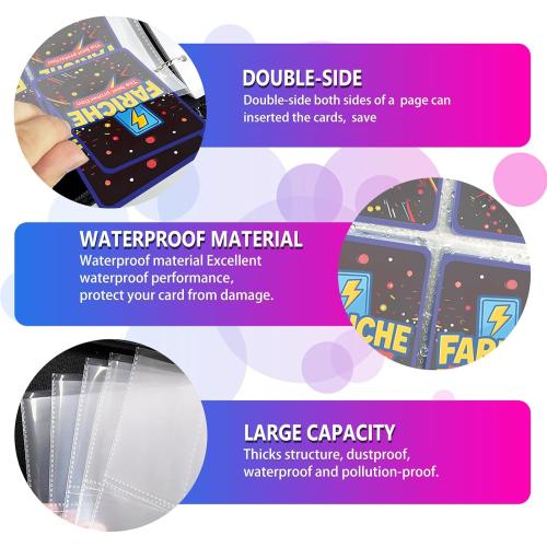Trading Card Binder for TCG Cards, 4-Pocket Portable Card Collector Ablum Holder Book Fits 400 Cards with 50 Removable Sleeve, Waterproof Card Binder Display Storage Carrying Cases -Lightning