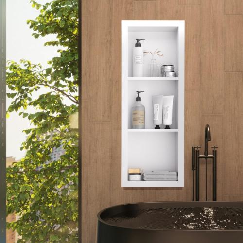 Stainless Steel Shower Niche 12 x 36, 3-Layer Wall Mounted No Tile Needed, Recessed Shower Niche with Hollow Partition, Shower Niches Shelf for Bathroom Organizer, White