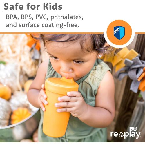 Re-Play Spill-Proof Sippy Cups for Toddlers - Kids Reusable 10 Oz Set of 4, Dishwasher & Microwave Safe, Made in USA, True Blue