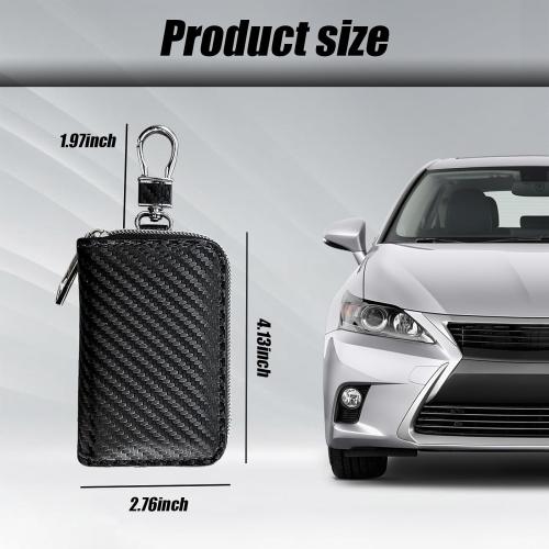 Faraday Key Fob Protector Box, Carbon Fiber Car Key Shielding Bag for RFID Signal Blockingr, Anti-Theft Auto Key Holder with Zipper, Universal Key Fob Protector for Men Women