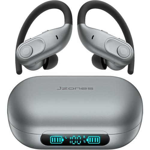 Gray Wireless Earbuds Bluetooth Headphones 130Hrs Playtime with 2500mAh Wireless Charging Case LED Diaplay Hi-Fi Waterproof Over Ear Earphones for Sports Running Workout Gaming