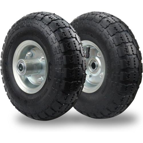 (2 Pack) RRQ 10 Inch Pneumatic Wheel 4.10/3.50-4 Tire, 10 Pneumatic Wheels with 5/8 Bearings,2.2 Offset Hub for Garden Cart, Hand Truck, Lawn Cart, Mower
