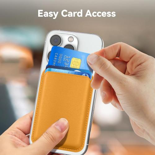 Magnetic Magsafe Wallet Cell Phone Card Holder for iPhone 15 Series, Stronger Magnetic RFID Leather Phone Wallet Stick on Series of iPhone 14/13/12 Pro/Promax and Magsafe Devices, Yellow