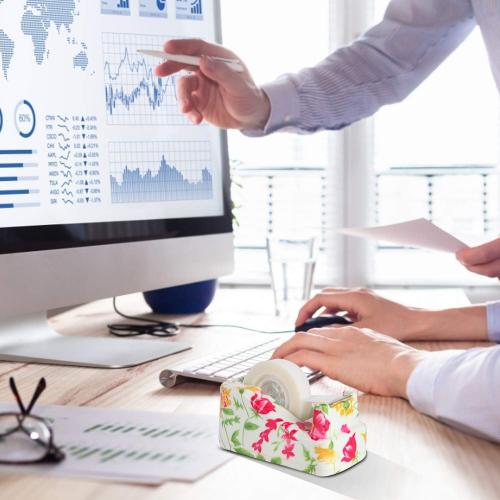 VIBRANZ-LAB Cute Tape Dispenser Desk Cute Home Office Desk Supplies Fun Desk Accessories Floral Tape Dispenser Cute Office Supplies for Women Desk Weighted Non-Skid Non-Slip Base Tape Dispensers