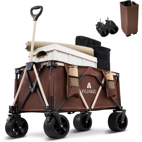 VILLHAUS Collapsible Folding Wagon Cart, 330 lbs, 5.7 cu.ft Capacity Outdoor Utility with 6.8 Removable Wheels