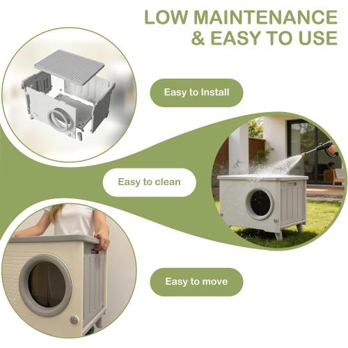 Weatherproof Cat Houses for Outdoor Cats with Escape Door,Door Flap,Grey | Made of Heavy-duty HDPE Plastic, Elevated Stackable, Insulated Feral Cat Shelter, All-season Use, Ideal for Yard, Porch Barn