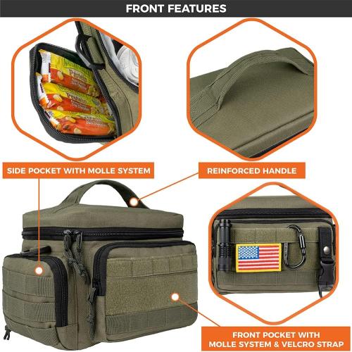 opux Tactical Lunch Box for Men, Olive Mens Insulated Lunch Bag for Adult, Leakproof Soft Lunch Cooler with MOLLE Mesh Side Pockets, Multicam Heavy Duty Lunchbox Pail for Work Women, Medium 10 Cans