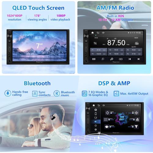 Eonon 7'' Double Din Car Stereo Wireless CarPlay & Wireless Android Auto Car Audio Receivers with AHD Backup Camera, Built in DSP, Bluetooth, MirrorLink, SWC, FM/AM, Fast Charge - X3