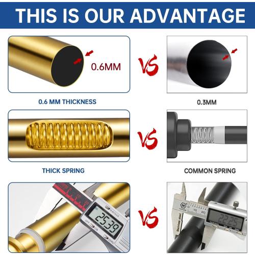 BRIOFOX Industrial Shower Curtain Rod - 2-in-1 Design Tension Curtain Rod - Never Rust Non-Slip 43 to 72 Inch Metal Steel, Gold Window Curtain Rod