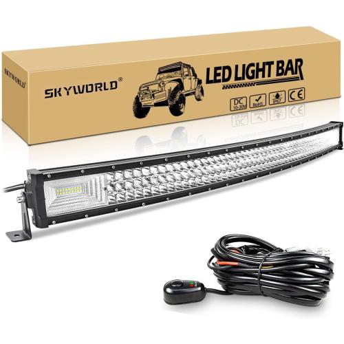 SKYWORLD 42 inch LED Work Light Bar Triple Row 540W Curved Combo Beam LED Work Lights 6000K with Wiring Harness Kit Offroad Driving Lamp for Truck Car ATV SUV 4X4 4WD Truck 1 Set