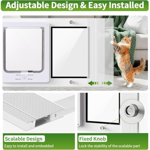 Quick-Fit Cat Door for Window of 23''-28'' Adjustable Width with Magnetic Auto Closure, Aluminum Frame Pet Door for Window Insert, Suitable for Most Medium Cats & Small Dogs (S: 23''-28'')
