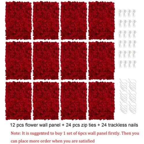BLOSMON Flower Wall Panel Backdrop - 12 Pcs 24 x 16 Inch Red Artificial Hydrangea Floral Panels for Wedding Party Baby Bridal Shower Decor - 3D Fake Silk Flower Backdrop Decoration