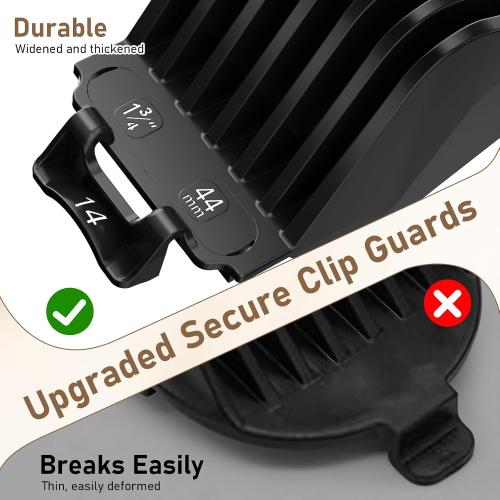 Clipper Guards 1.25, 1.5, 1.75, 2 Compatible with Most Wahl Clippers, Upgraded Version Extra Long Professional Hair Clipper Combs Guides 10 12 14 16, Black