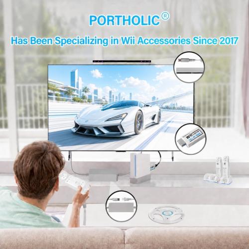 PORTHOLIC 4 in 1 Wii Replacement Cables Set, Wii AC Power Adapter   Wii to hdmi Converter  Wired Motion Sensor Bar and Composite Audio Video Cable for Nintendo Wii