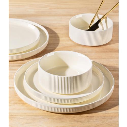 TheTerra Ceramic Dinnerware Sets for 4, 12 Pieces Porcelain Lightweight Plates and Bowls Sets, Scratch Resistant Dish Set, Oven & Microwave & Dishwasher Safe, Beige