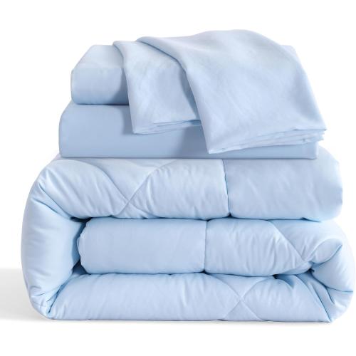 ZzLPP.... size Twin Comforter Set with Sheets, 5 Pieces Soft and Breathable Bedding Set, Twin Bed in a Bag, Down Alternative Comforter Set Solid Color All Season, Kids Bedding Set, Aqua