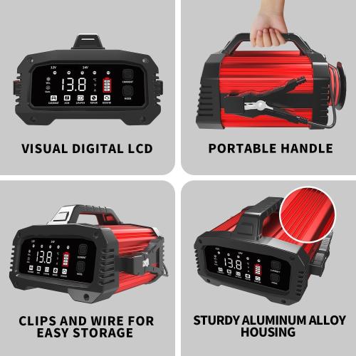 25Amp Car Battery Charger, Maintainer, 12V/24V LiFePO4 Lead Acid (AGM/Gel/SLA) Smart Trickle Charger, Engine Start Booster Mode, Battery Desulfator Repair Charger for Automotive Truck Motorcycle Boat