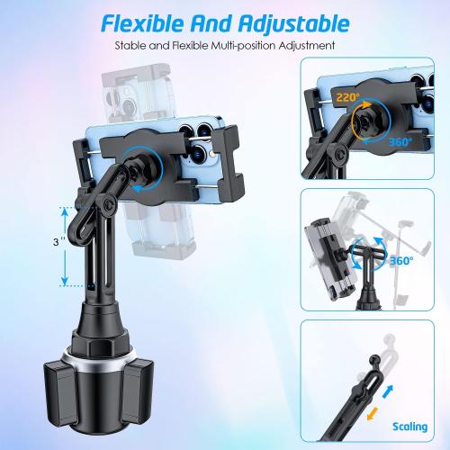 WixGear Tablet Holder for Car - Universal iPad Holder for Car with Adjustable Height, Cup Holder Mount, Large Clamp for 12.9 Devices, Heavy Duty and Sturdy Base