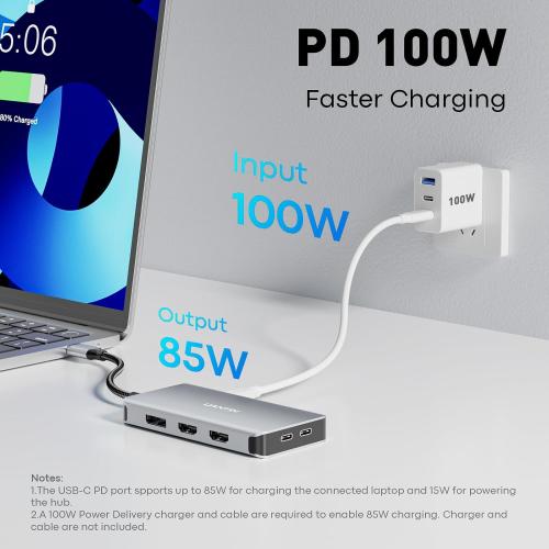 UANTIN USB C Docking Station Dual Monitor Adapter, Laptop Docking Station 3 Monitor Triple 4K60Hz Display with 2 HDMI, 4K120Hz DisplayPort, USB-A & USBC Data, 100W PD, USB C Dock for Dell, HP, Lenovo