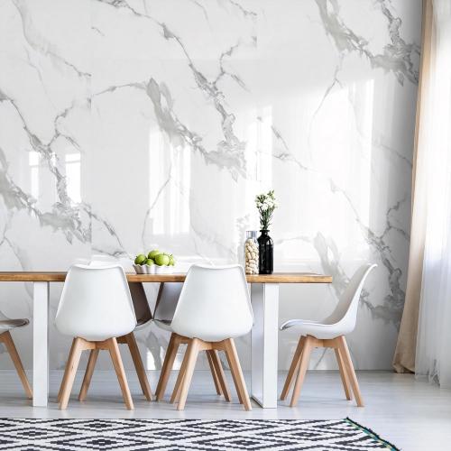 Marble Peel and Stick Waterproof Wall Paneling, Carrara White Glossy Finish Self-Adhesive Backsplash Tile Vinyl Wall Panel for Kitchen Bathroom Wall Decor,