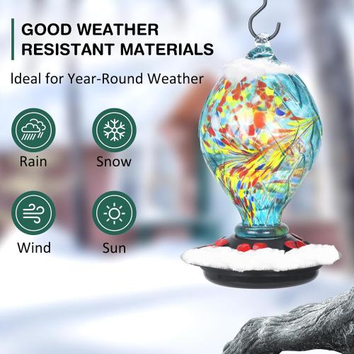 Hummingbird Feeders for Outdoors Hanging Ant and Bee Proof, Hand Blown Glass Hummingbird Feeder with 5 Perches, 30 Fuild Oz Capacity, Garden Backyard Decor, Blue