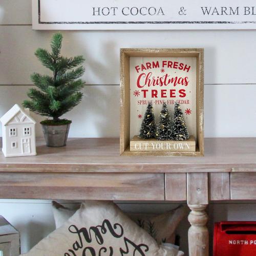 Christmas Decorations for Home Farmhouse LED Lighted Farm Fresh Christmas Tree Decor with Timer Wooden Table Winter Sign Winter Vintage Holiday Block Vintage Holiday Block Xmas Party Decor