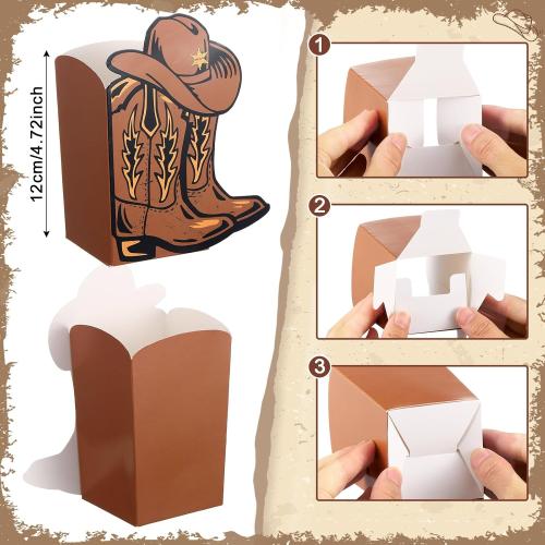 48 Pcs Western Popcorn Mexican Cielito Lindo Boxes First Rodeo Cowboy Cowgirl Terracotta Pottery Boxes Buckets for Boots or Bows Gender Reveal Birthday Baby Shower Table Decor(Brown,Star)