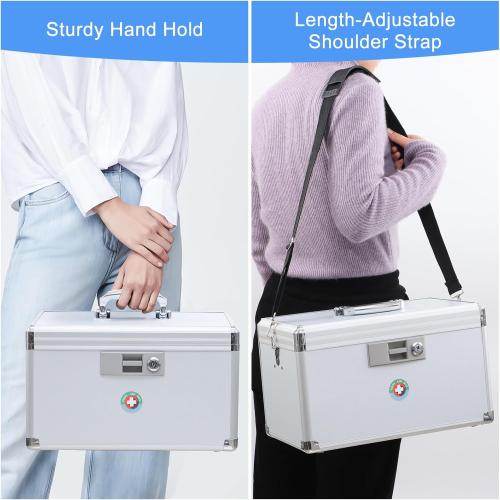 KYODOLED X-Large Medicine Lock Box, Locked Medicine Box with Key, Children Safe Medication Storage, 14.8 x 8.9 x 8.9 Inch, White