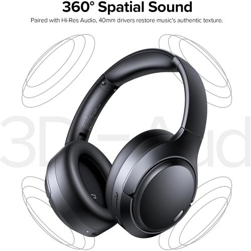 Hybrid Active Noise Cancelling Headphones Wireless, 120Hrs Playtime, 6 ENC Clear Mic, Over Ear Bluetooth Headphones with Hi-Res Audio Comfort Earcup Foldable ANC Headphone for Travel Game Home Office
