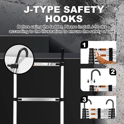 15.5 Ft Telescoping Ladder, SocTone Aluminum with Non-Slip Feet, 330lbs Max Capacity, Collapsible Ladder with Hooks for RV or Outdoor Work